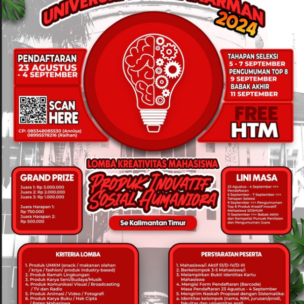 Lomba Kreatifitas Mahasiswa – Produk Inovatif Sosial Humaniora, Dies Natalis Universitas Mulawarman Tahun 2024