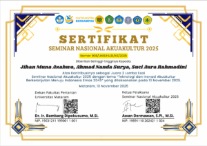 Read more about the article Juara 2 dan Partisipasi Lomba Esai Seminar Nasional Akuakultur 2025 oleh Fakultas Pertanian Universitas Mataram